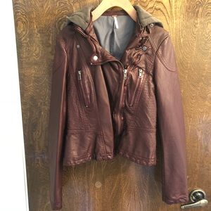 Vegan Leather Hooded Jacket